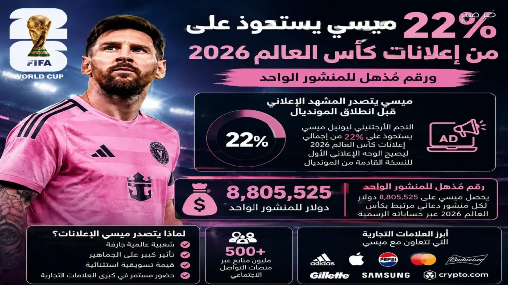 ميسي يهيمن على 22% من الإعلانات الرقمية في كأس العالم 2026