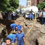 إصلاح كسر خط مياه رئيسي في ميت خاقان بشبين الكوم