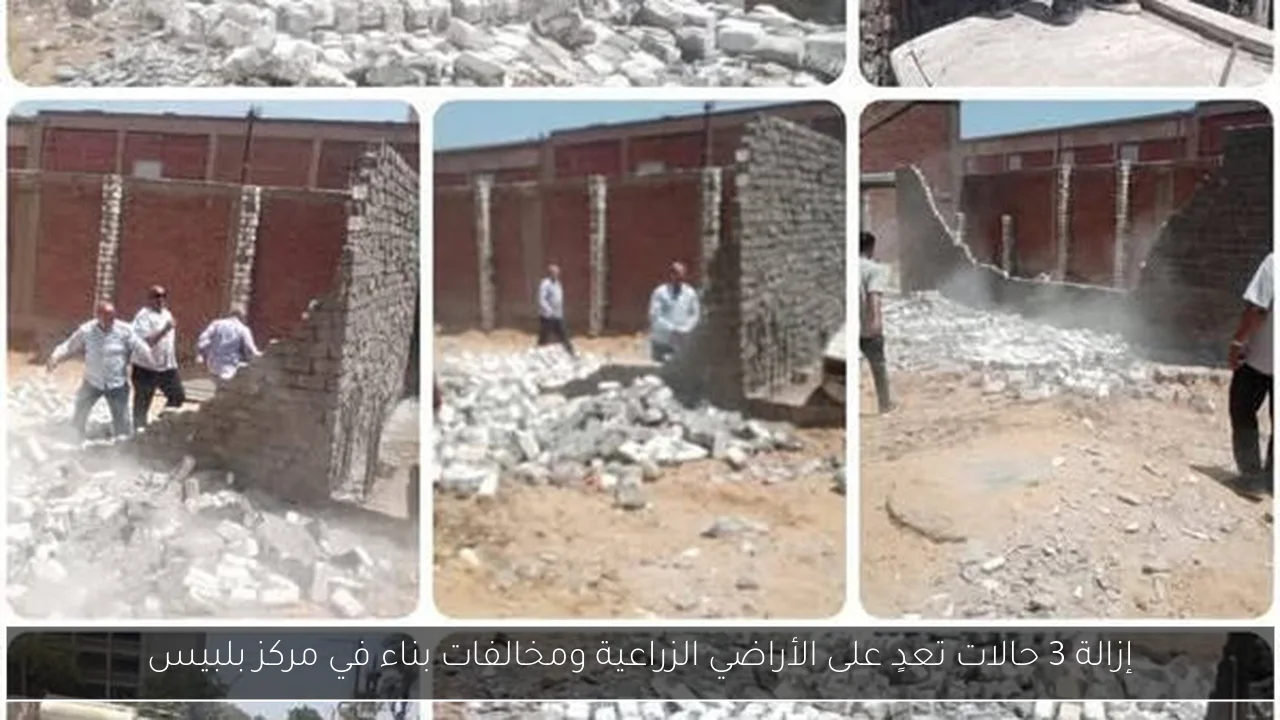 إزالة 3 حالات تعدٍ على الأراضي الزراعية ومخالفات بناء في مركز بلبيس