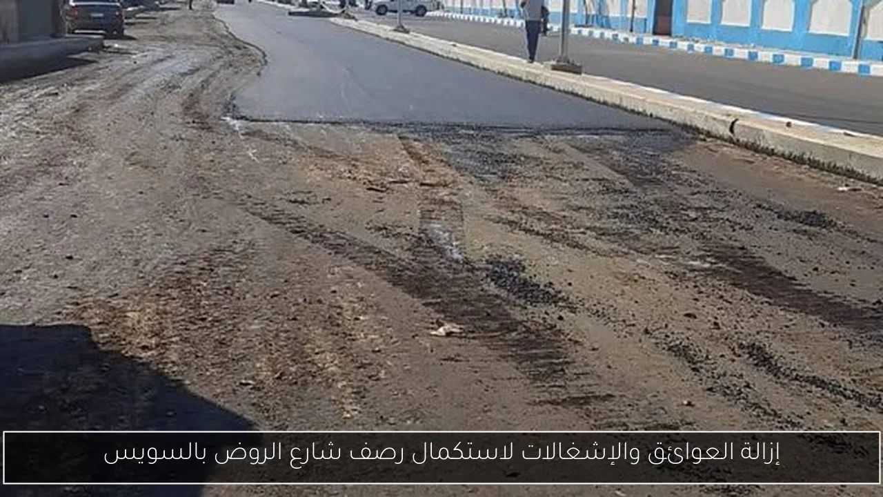 إزالة العوائق والإشغالات لاستكمال رصف شارع الروض بالسويس