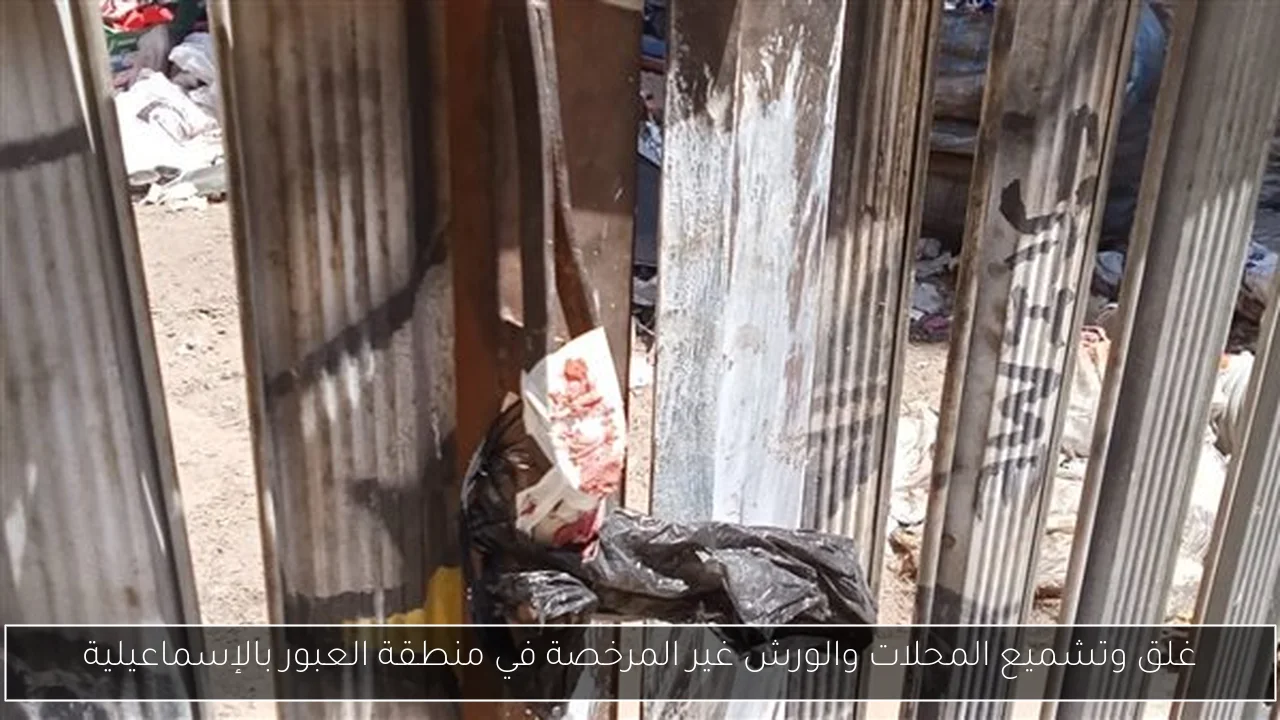 غلق وتشميع المحلات والورش غير المرخصة في منطقة العبور بالإسماعيلية