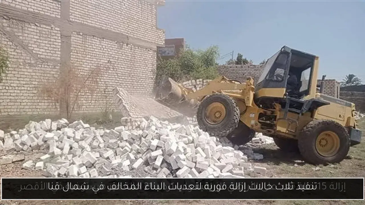 تنفيذ ثلاث حالات إزالة فورية لتعديات البناء المخالف في شمال قنا