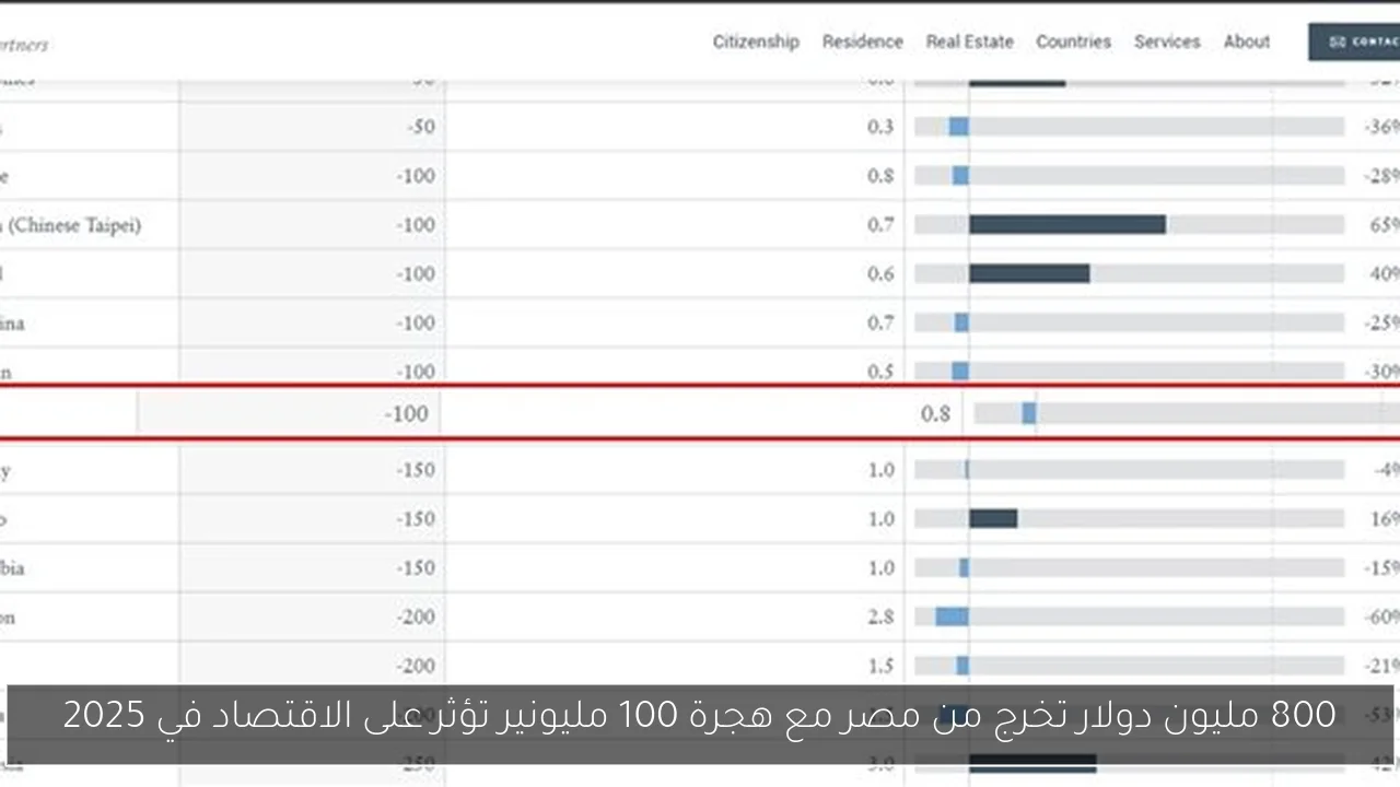 800 مليون دولار تخرج من مصر مع هجرة 100 مليونير تؤثر على الاقتصاد في 2025