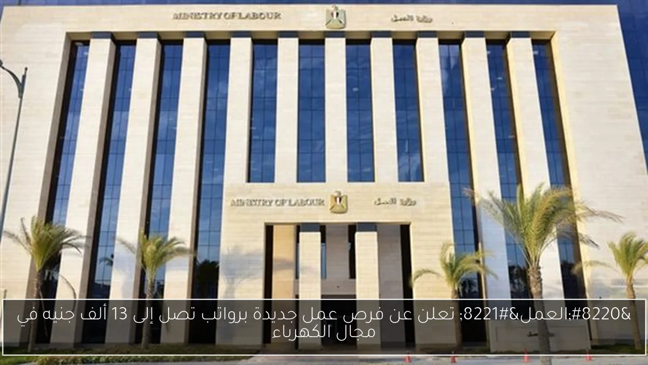“العمل” تعلن عن فرص عمل جديدة برواتب تصل إلى 13 ألف جنيه في مجال الكهرباء