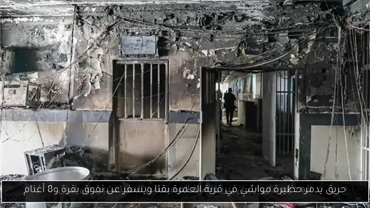 حريق يدمر حظيرة مواشي في قرية العمرة بقنا ويسفر عن نفوق بقرة و8 أغنام
