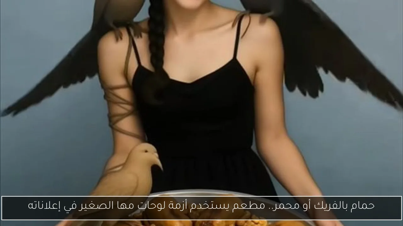 حمام بالفريك أو محمر.. مطعم يستخدم أزمة لوحات مها الصغير في إعلاناته