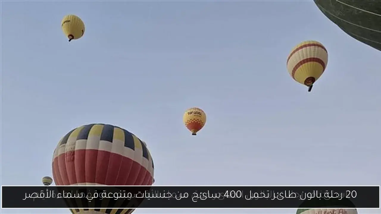 20 رحلة بالون طائر تحمل 400 سائح من جنسيات متنوعة في سماء الأقصر