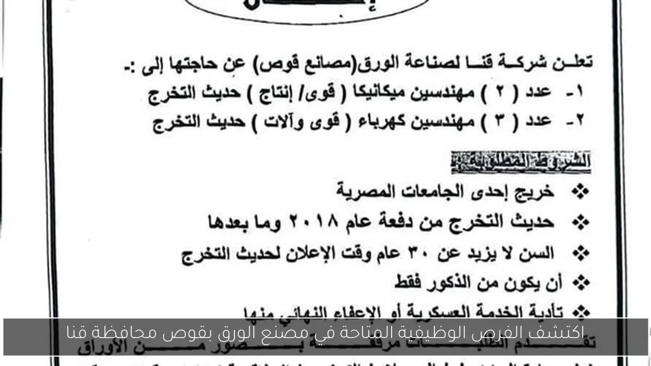 اكتشف الفرص الوظيفية المتاحة في مصنع الورق بقوص محافظة قنا
