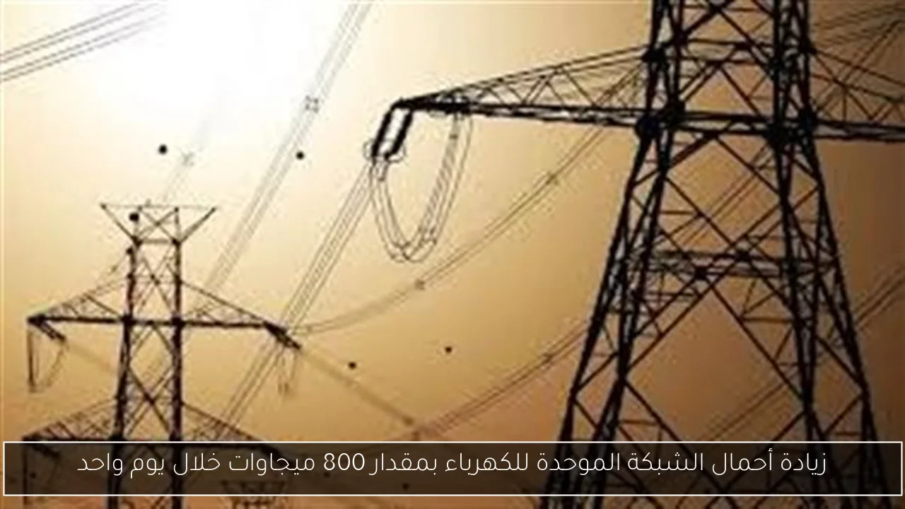 زيادة أحمال الشبكة الموحدة للكهرباء بمقدار 800 ميجاوات خلال يوم واحد