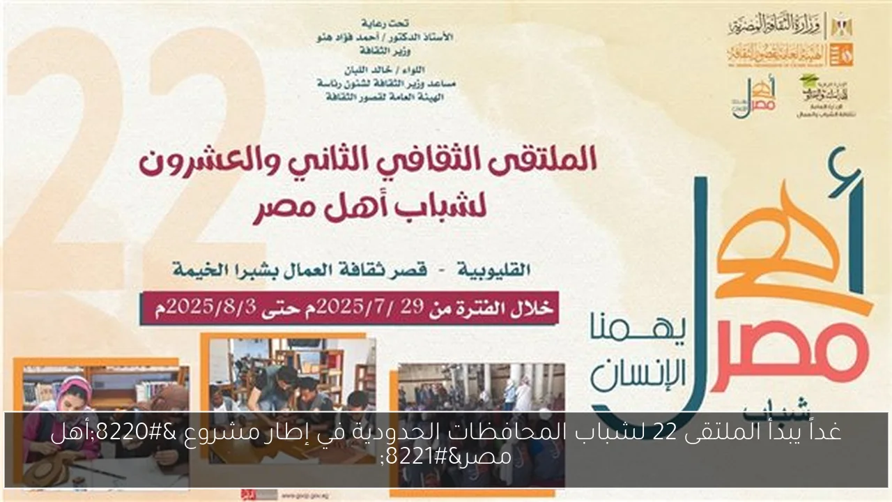 غداً يبدأ الملتقى 22 لشباب المحافظات الحدودية في إطار مشروع “أهل مصر”