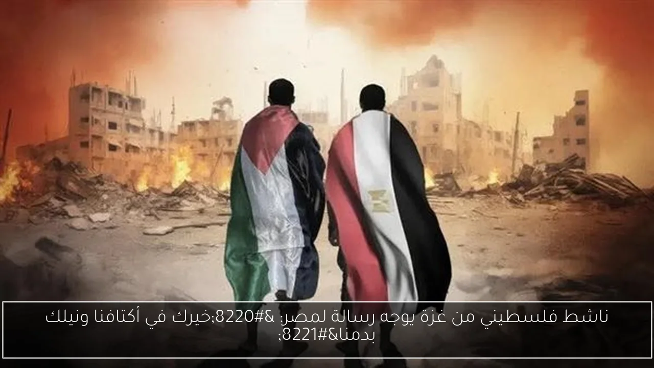 ناشط فلسطيني من غزة يوجه رسالة لمصر: “خيرك في أكتافنا ونيلك بدمنا”