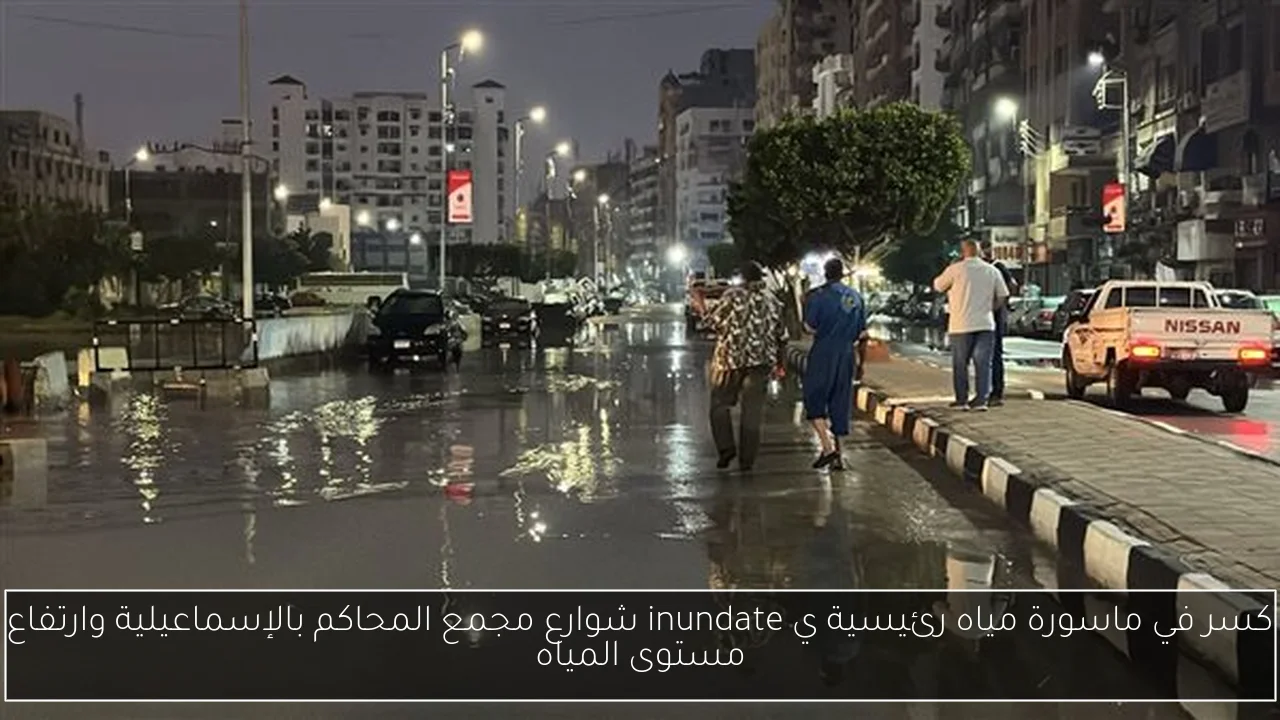 كسر في ماسورة مياه رئيسية ي inundate شوارع مجمع المحاكم بالإسماعيلية وارتفاع مستوى المياه