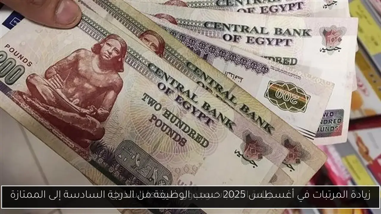 زيادة المرتبات في أغسطس 2025 حسب الوظيفة من الدرجة السادسة إلى الممتازة