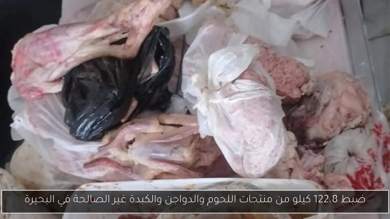 ضبط 122.8 كيلو من منتجات اللحوم والدواجن والكبدة غير الصالحة في البحيرة
