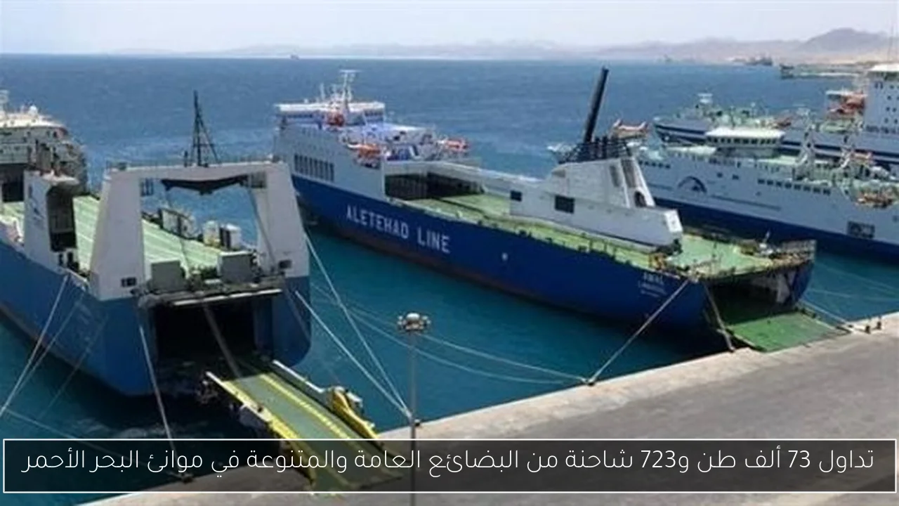 تداول 73 ألف طن و723 شاحنة من البضائع العامة والمتنوعة في موانئ البحر الأحمر