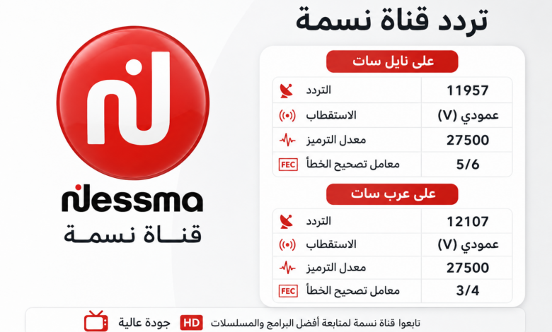 استقبل تردد قناة نسمة 2026 الجديد على <a href=